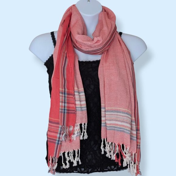 Tommy Hilfiger XL Pink Fringe Scarf - Picture 2 of 6